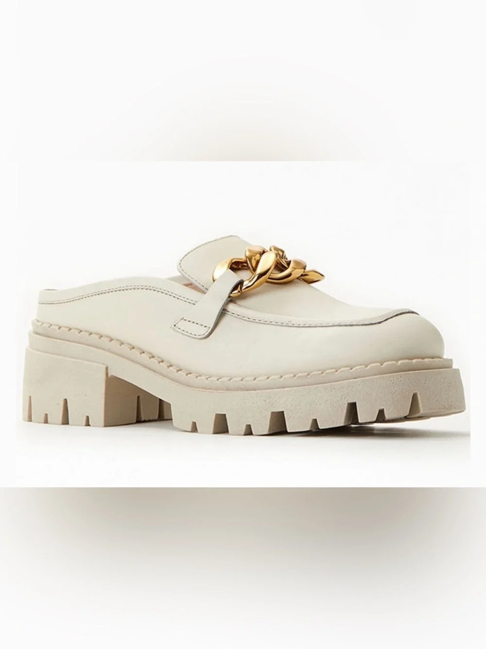 Free People Lyra Link Loafer Mules in Bone Women's Size 10.5 y2K